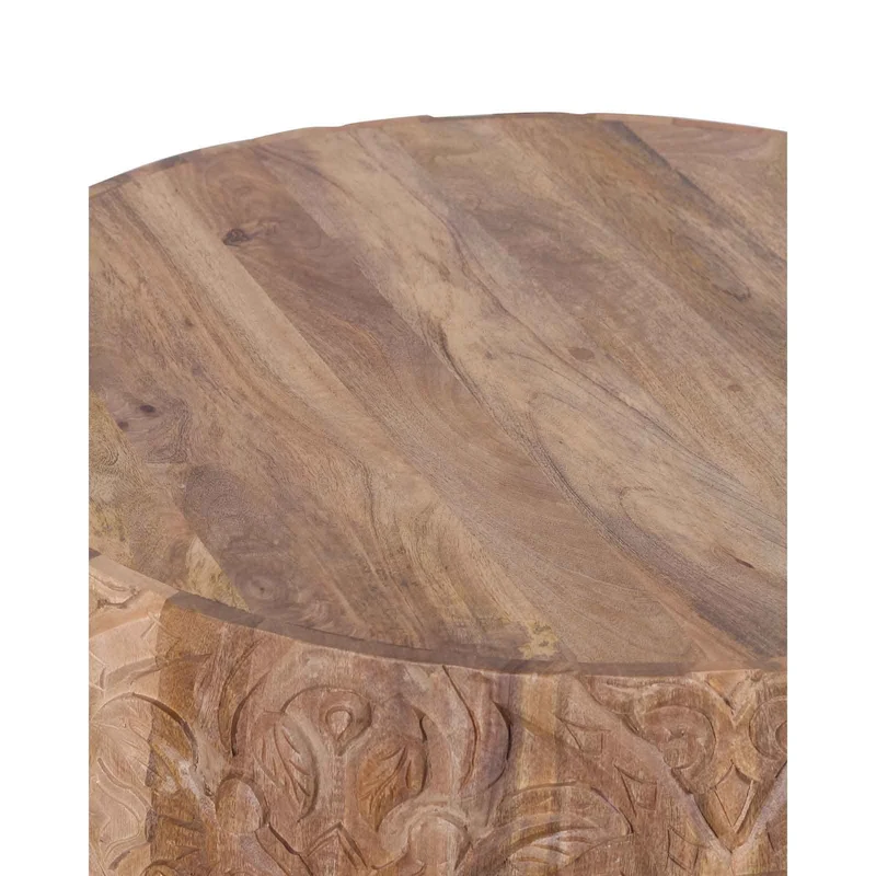 Table basse ronde sculptée | Bois de manguier