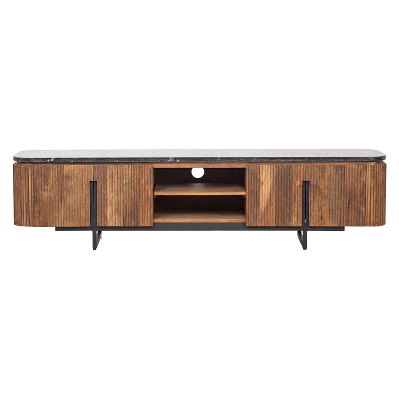 Grand meuble TV 4 portes, 2 niches plateau marbre noir | Manguier Kfir