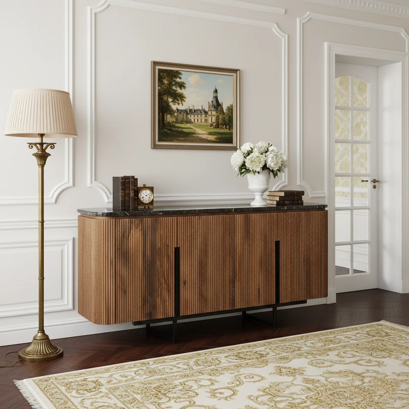 Buffet bois 4P plateau marbre noir | Manguier Kfir