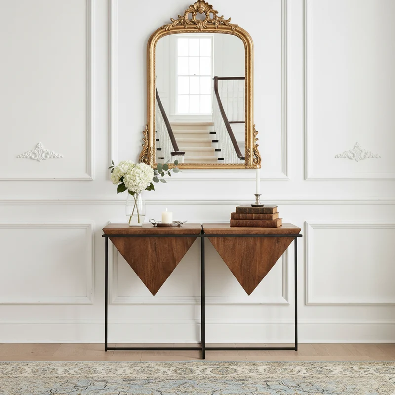 Console pyramide bois et métal | Manguier Sirocco