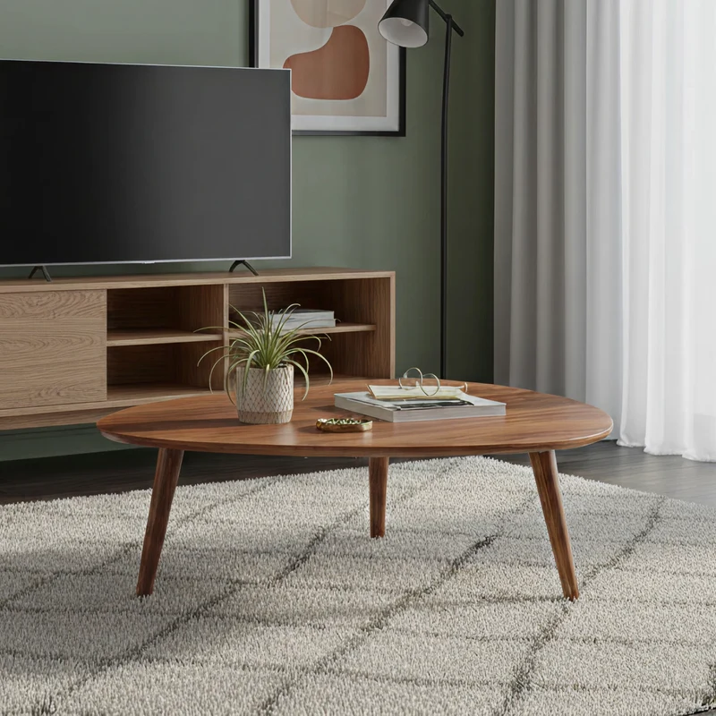 Table basse elliptique en manguier massif