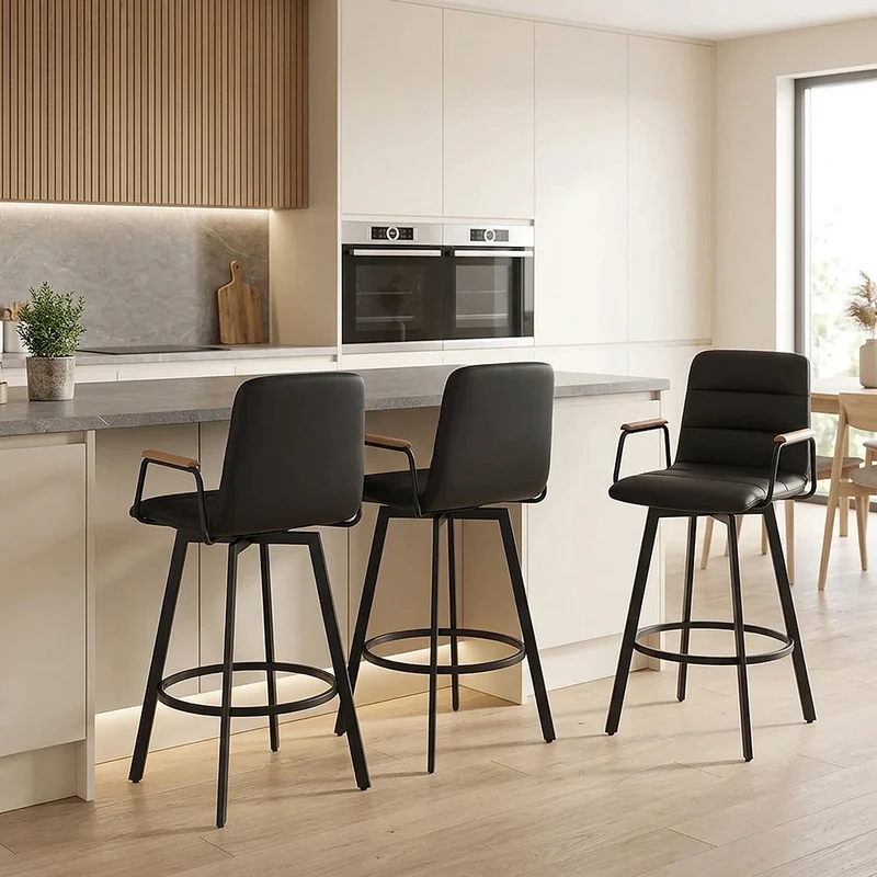 Tabouret Faux Cuir Chene - Marco Noir