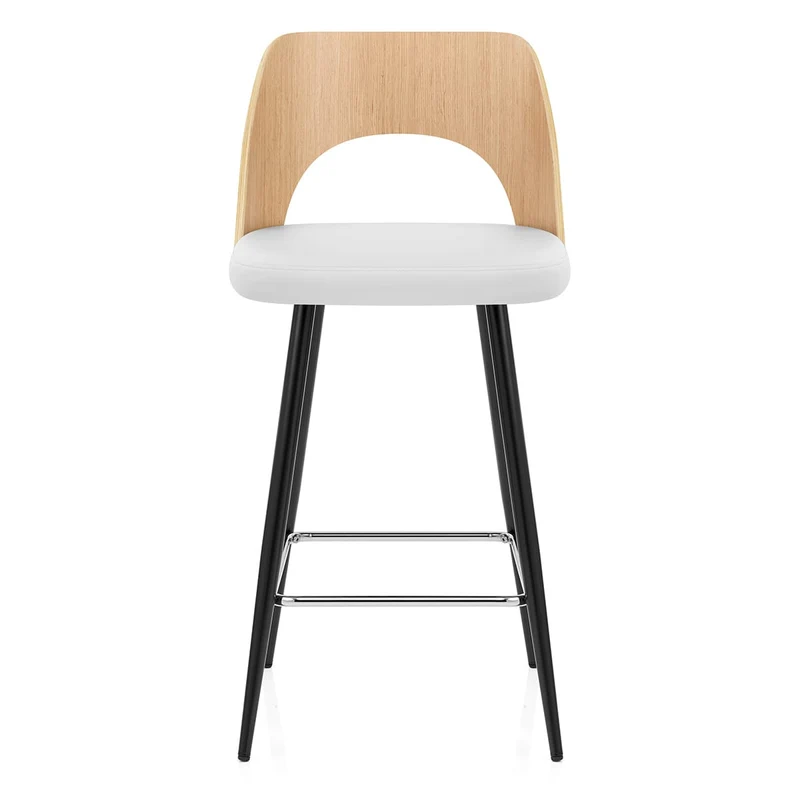 Tabouret Chêne et Faux Cuir - Leo Blanc