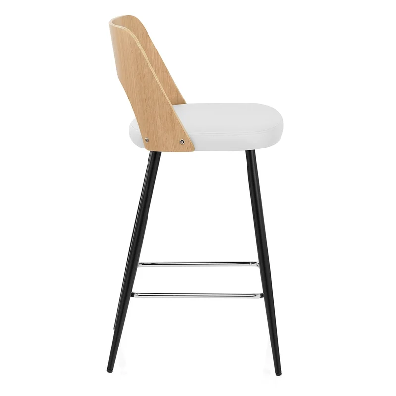 Tabouret Chêne et Faux Cuir - Leo Blanc
