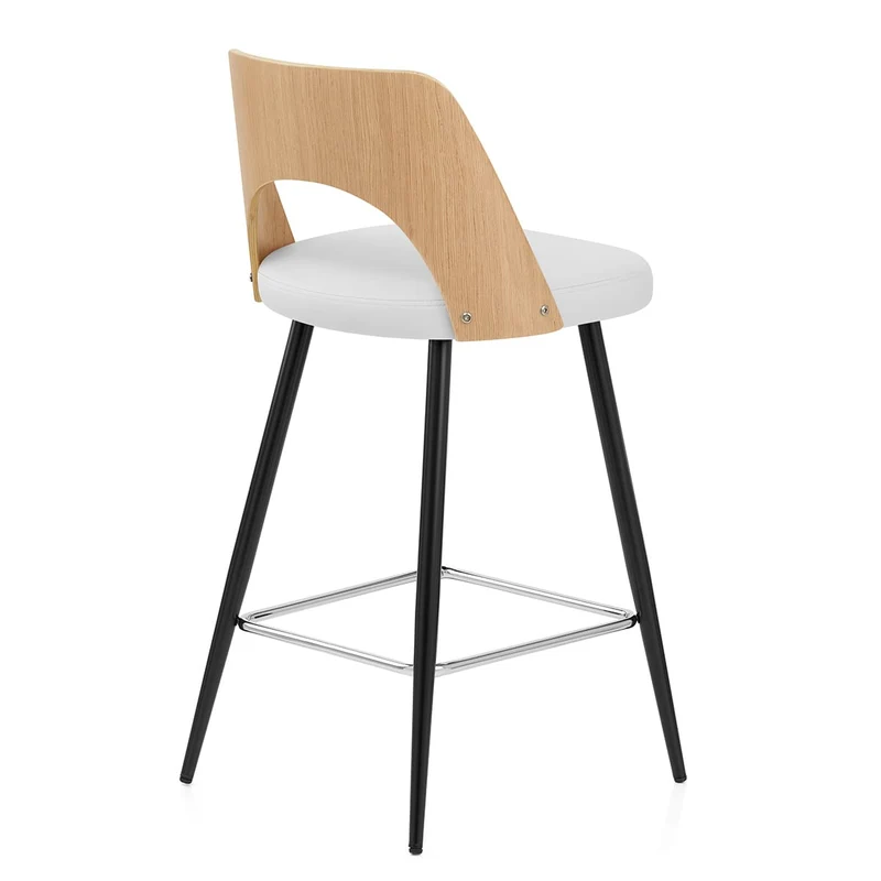 Tabouret Chêne et Faux Cuir - Leo Blanc