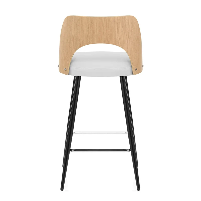 Tabouret Chêne et Faux Cuir - Leo Blanc