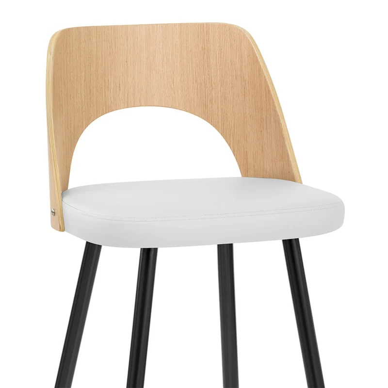 Tabouret Chêne et Faux Cuir - Leo Blanc