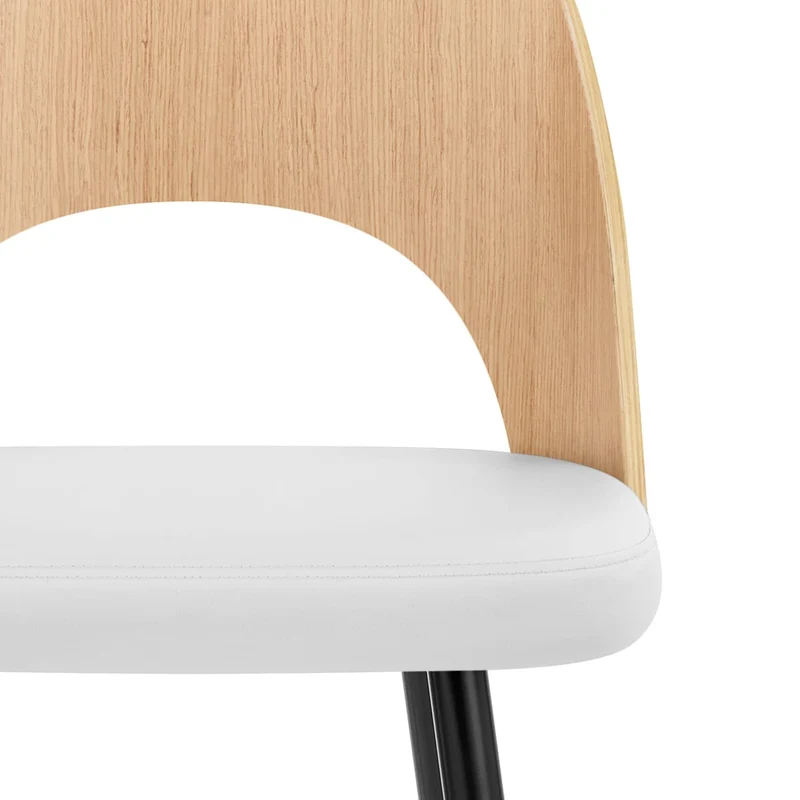 Tabouret Chêne et Faux Cuir - Leo Blanc