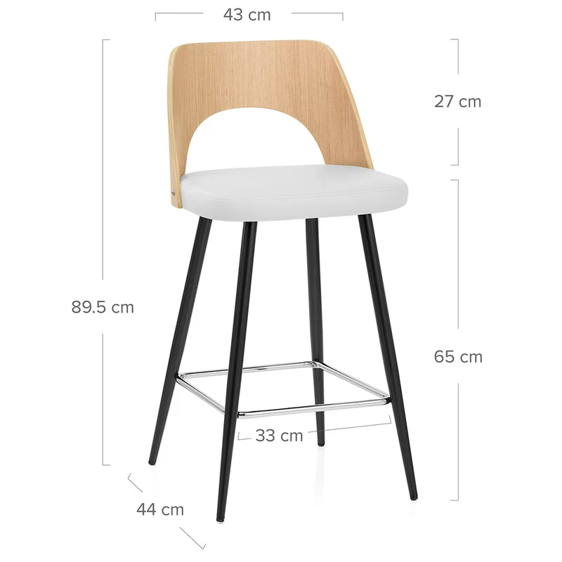 Tabouret Chêne et Faux Cuir - Leo Blanc