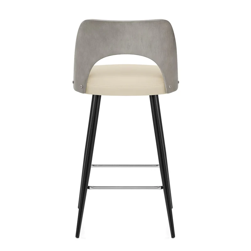 Tabouret Bois Gris et Faux Cuir - Leo Crème