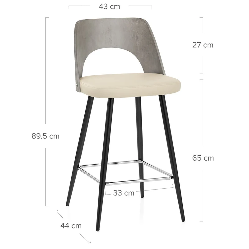 Tabouret Bois Gris et Faux Cuir - Leo Crème