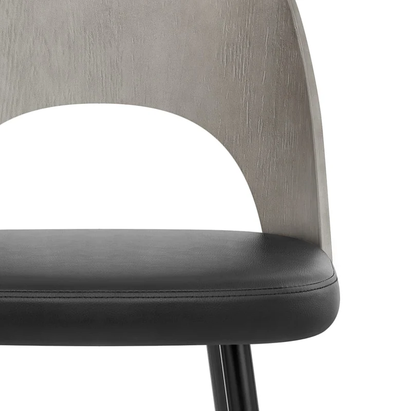 Tabouret Bois Gris et Faux Cuir - Leo Noir
