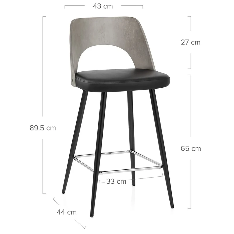 Tabouret Bois Gris et Faux Cuir - Leo Noir