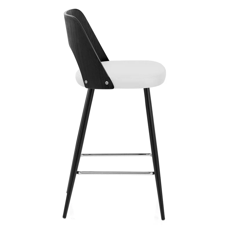 Tabouret Bois Noir et Faux Cuir - Leo Blanc