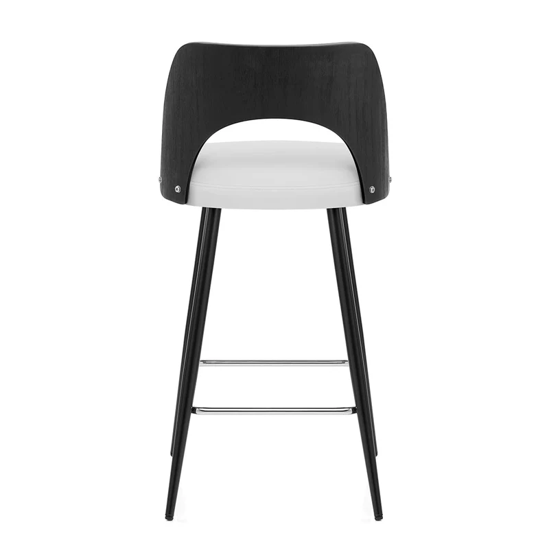 Tabouret Bois Noir et Faux Cuir - Leo Blanc