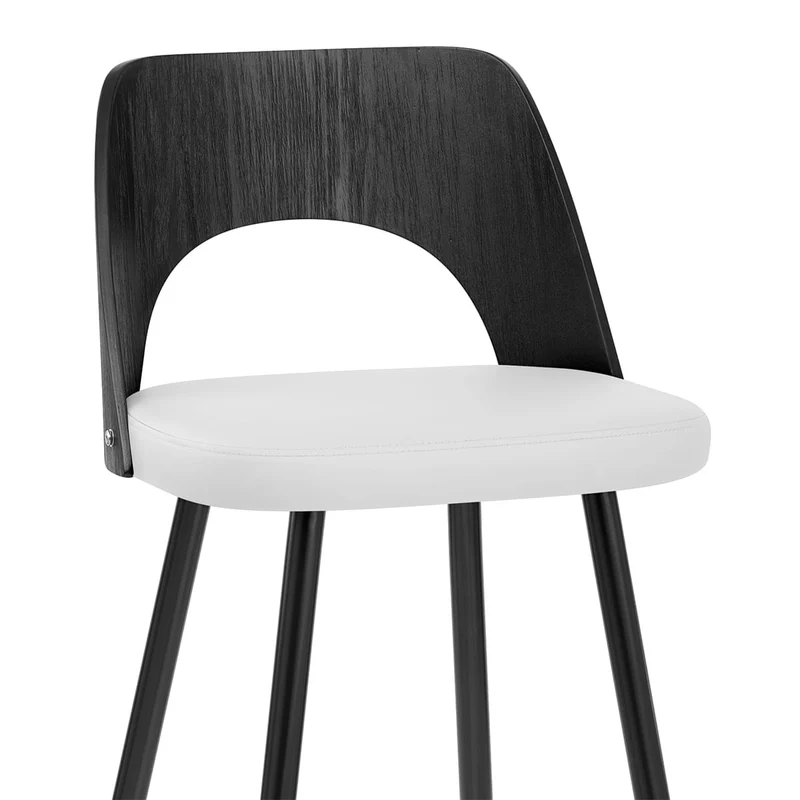 Tabouret Bois Noir et Faux Cuir - Leo Blanc