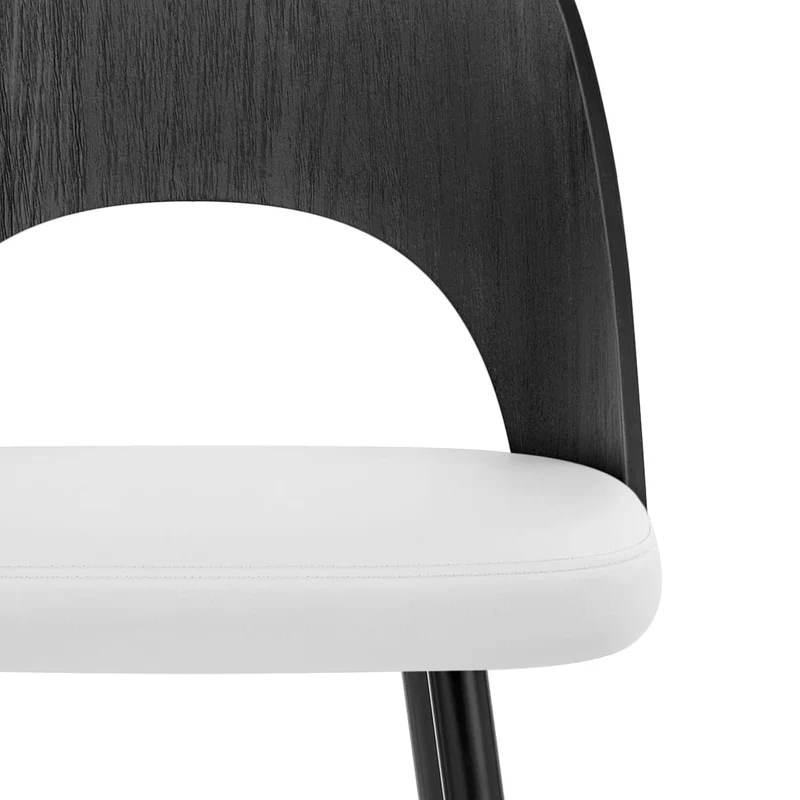 Tabouret Bois Noir et Faux Cuir - Leo Blanc