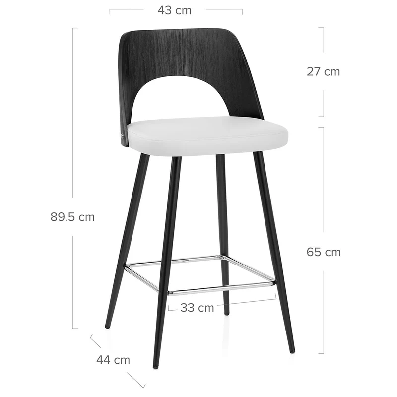 Tabouret Bois Noir et Faux Cuir - Leo Blanc