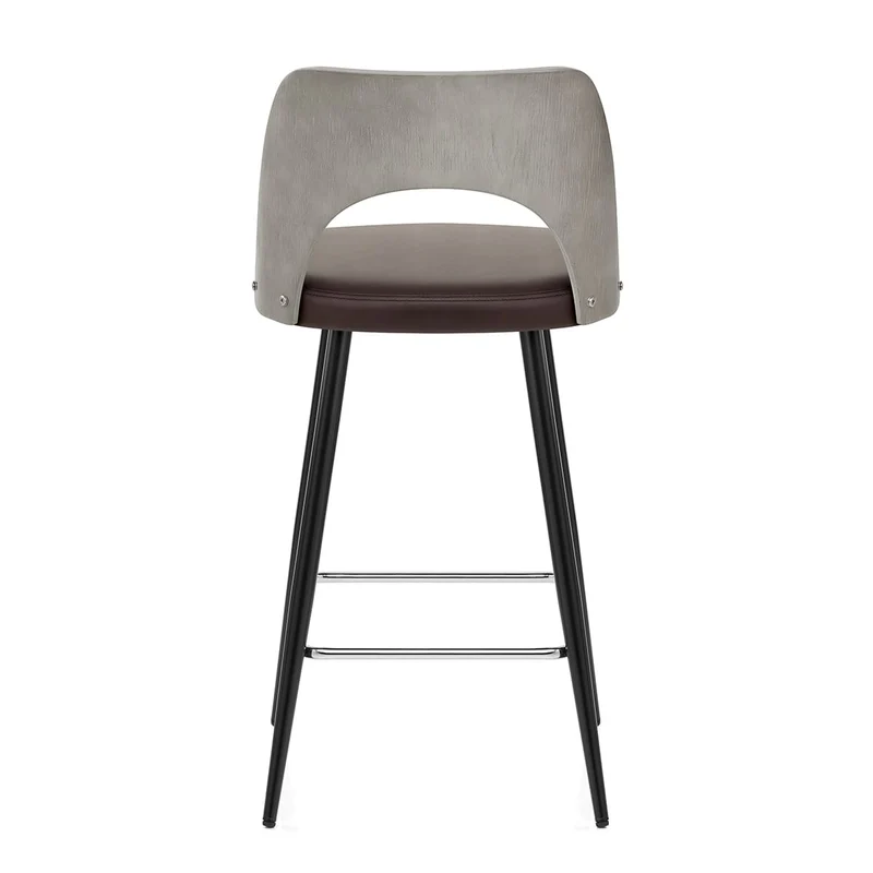 Tabouret Bois Gris et Faux Cuir - Leo Marron