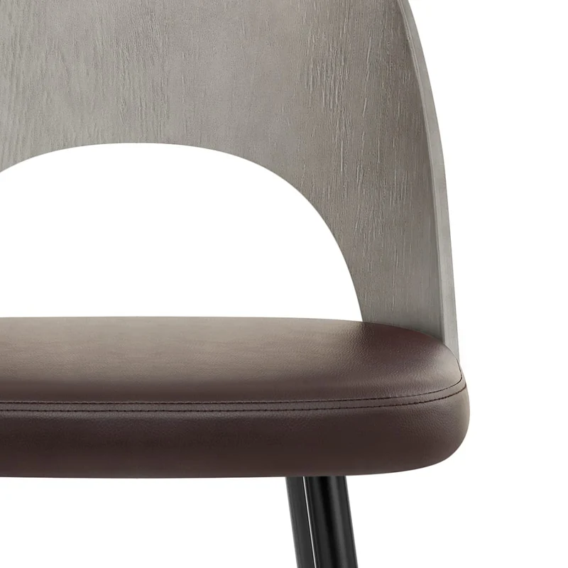 Tabouret Bois Gris et Faux Cuir - Leo Marron