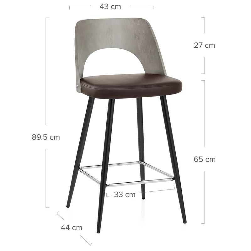 Tabouret Bois Gris et Faux Cuir - Leo Marron