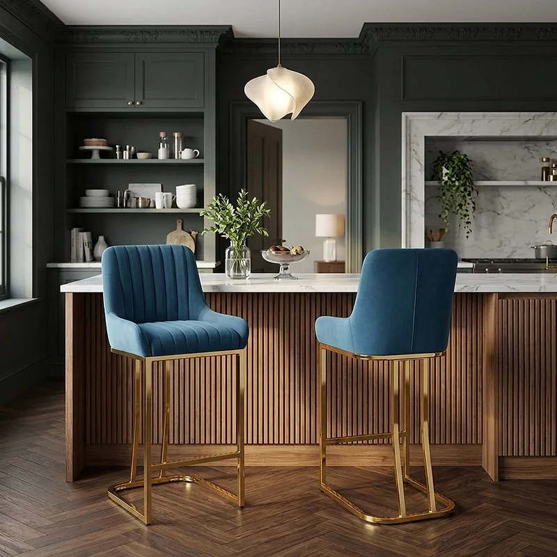Tabouret de Bar Velours - Paget Bleu