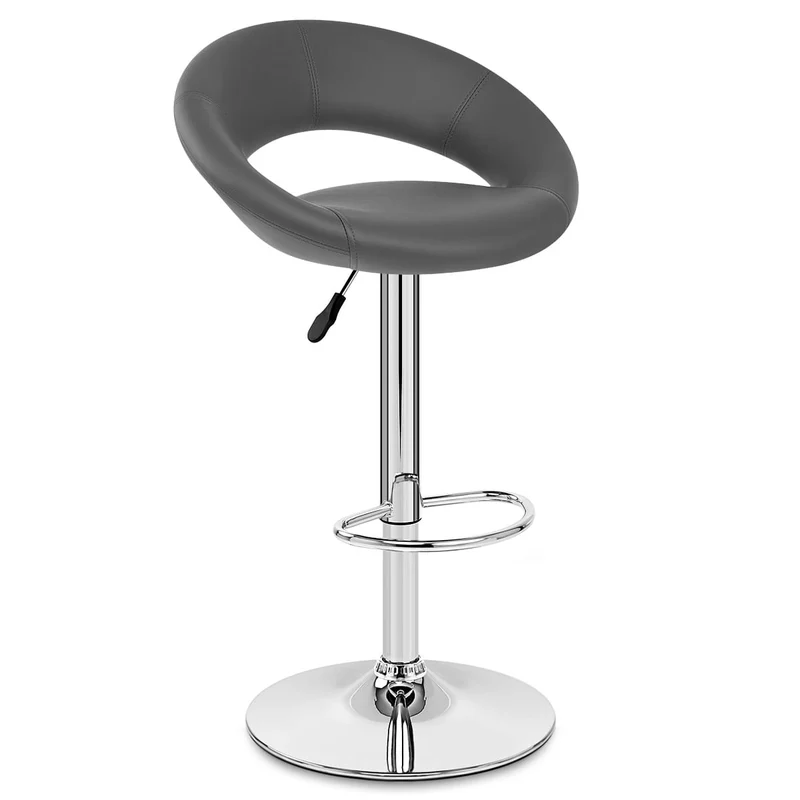 Chaise de Bar Faux Cuir Chrome - Crescent Matelassé Gris