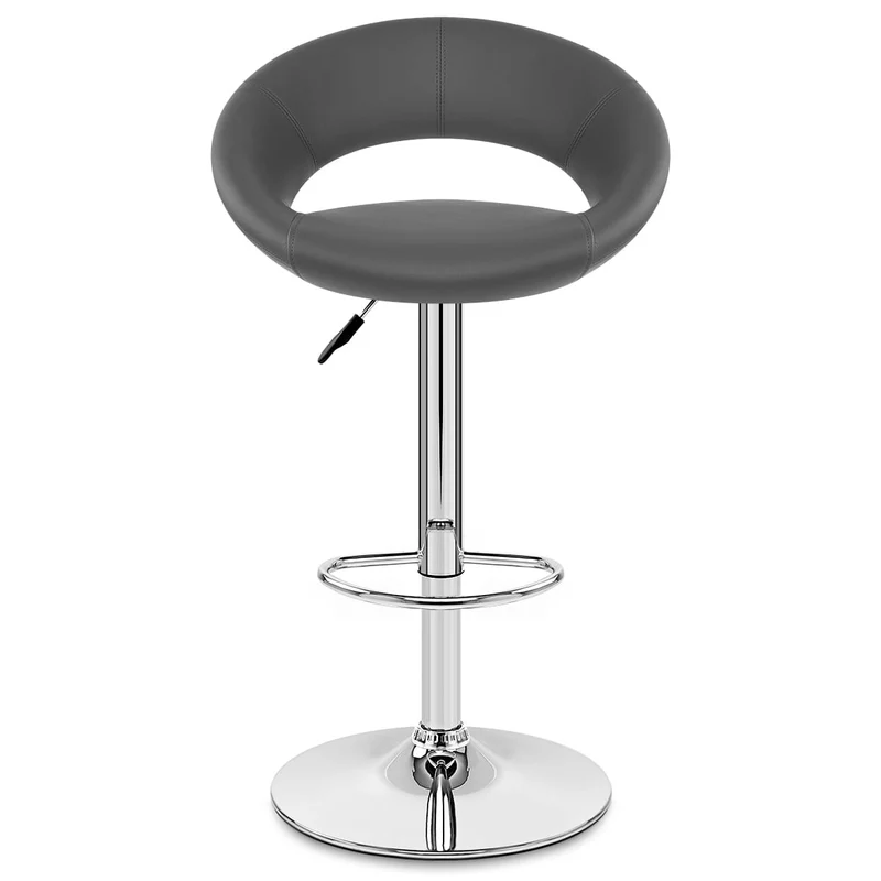 Chaise de Bar Faux Cuir Chrome - Crescent Matelassé Gris