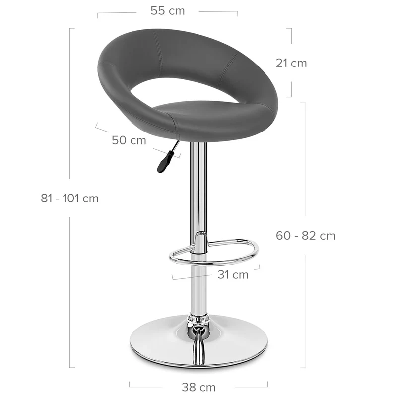Chaise de Bar Faux Cuir Chrome - Crescent Matelassé Gris