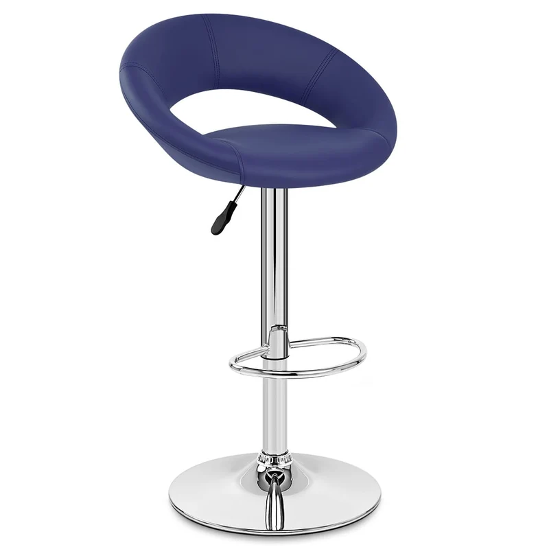 Chaise de Bar Faux Cuir Chrome - Crescent Matelassé Bleu