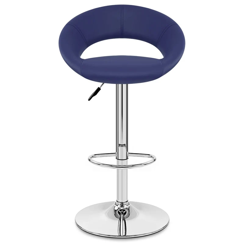 Chaise de Bar Faux Cuir Chrome - Crescent Matelassé Bleu