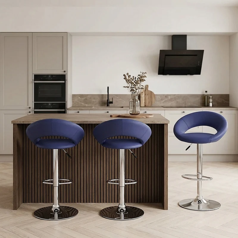 Chaise de Bar Faux Cuir Chrome - Crescent Matelassé Bleu