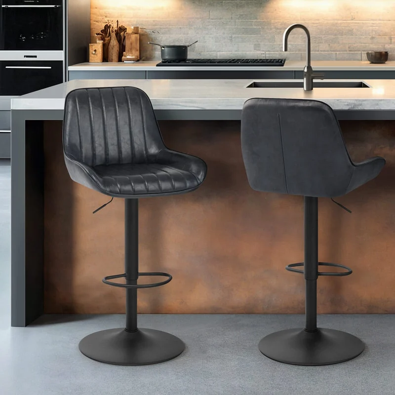 Tabouret de Faux Cuir Réglable - Mustang Bleu Foncé