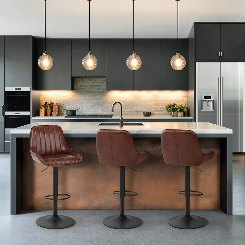 Tabouret de Faux Cuir Réglable - Mustang Marron