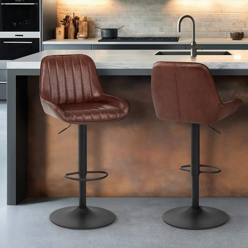 Tabouret de Faux Cuir Réglable - Mustang Marron