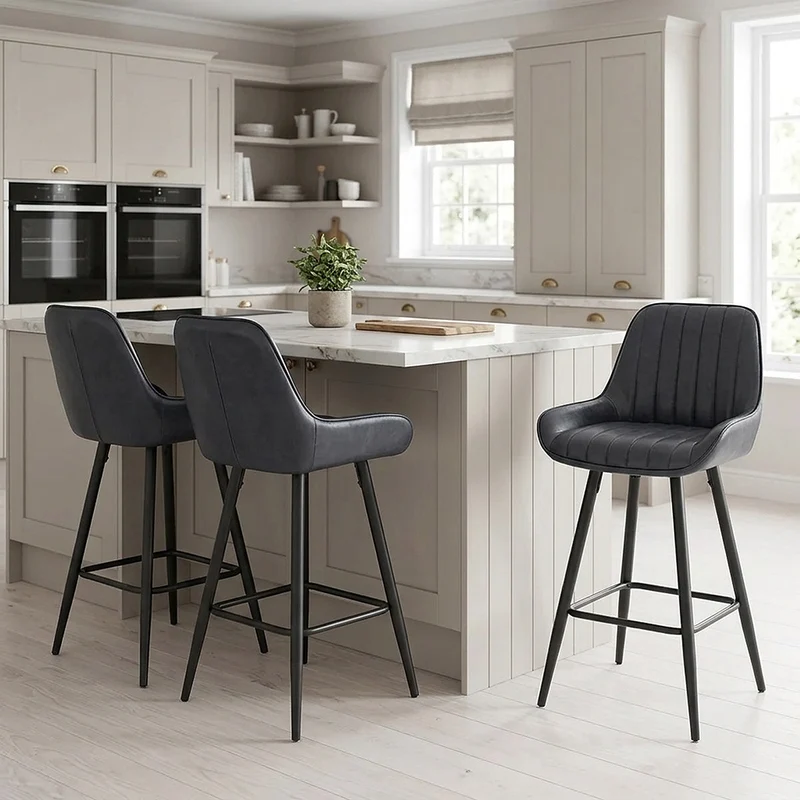 Tabouret Faux Cuir - Mustang Bleu Foncé