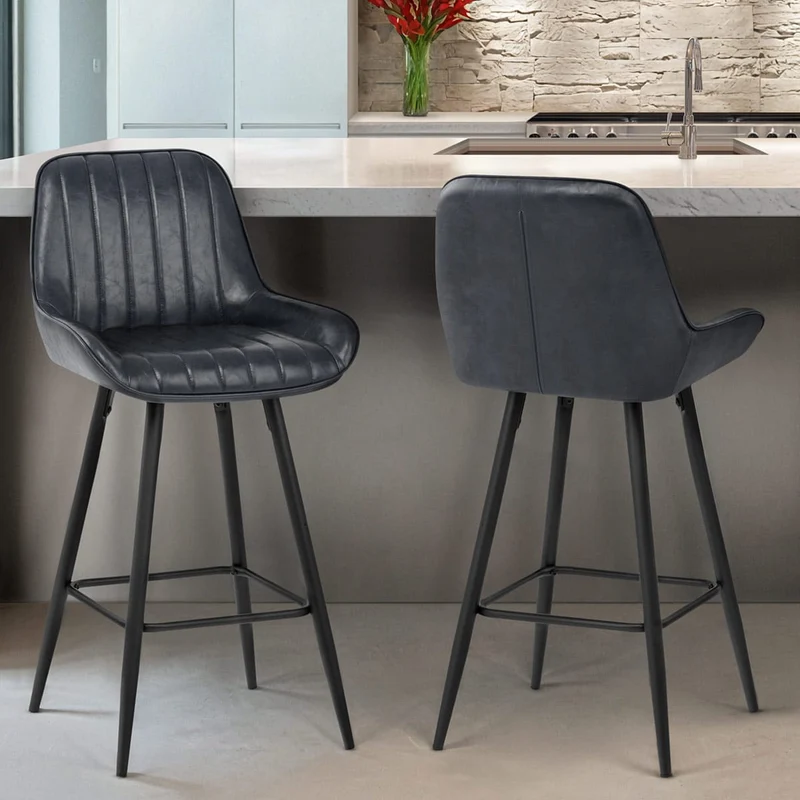 Tabouret Faux Cuir - Mustang Bleu Foncé