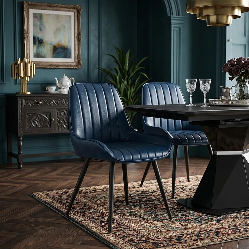 Chaise Faux Cuir - Mustang Bleu