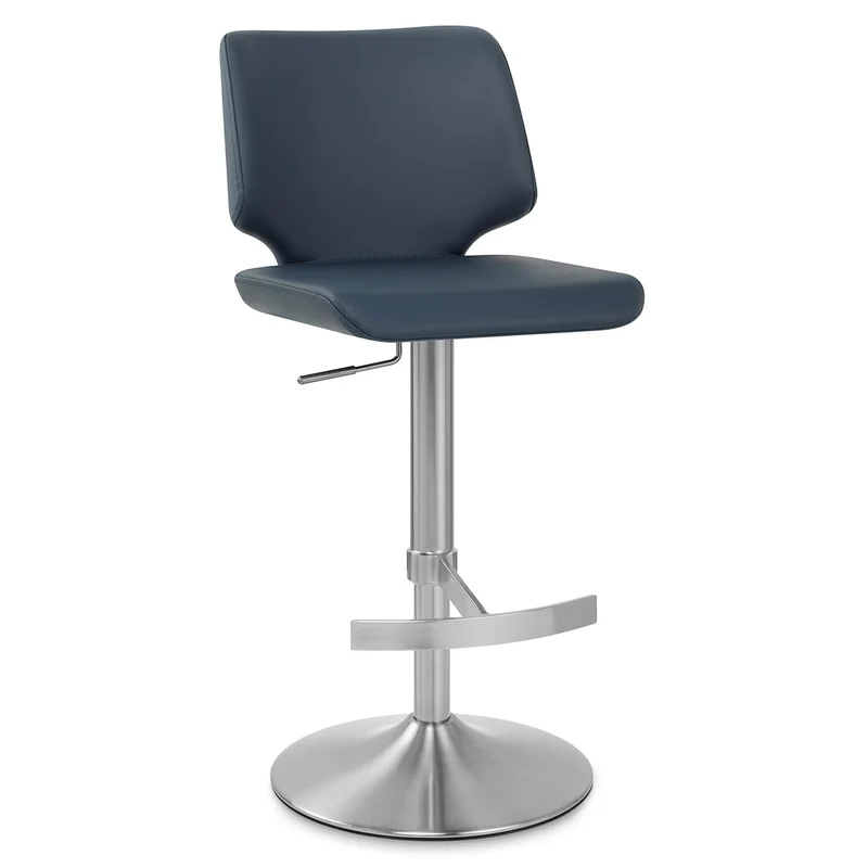 Tabouret de Bar Faux Cuir Chrome Brossé - Mode Bleu