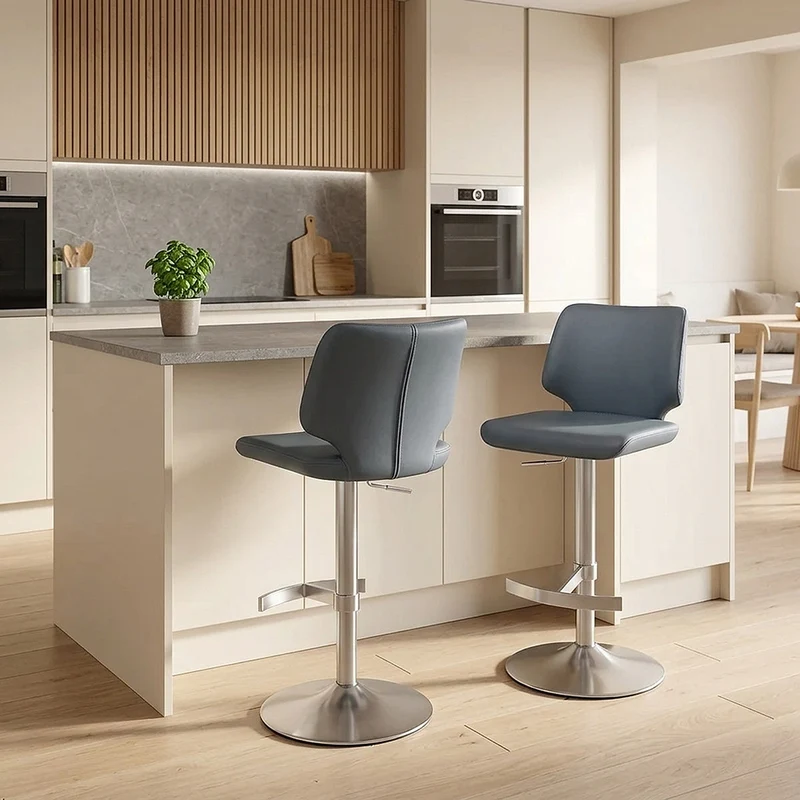 Tabouret de Bar Faux Cuir Chrome Brossé - Mode Bleu