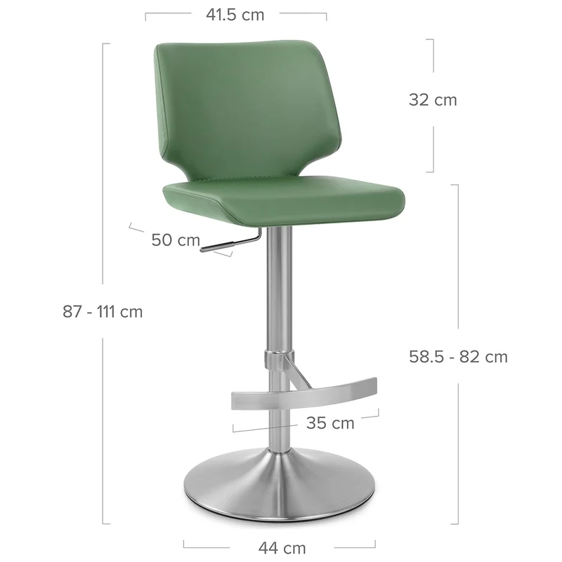 Tabouret de Bar Faux Cuir Chrome Brossé - Mode Vert