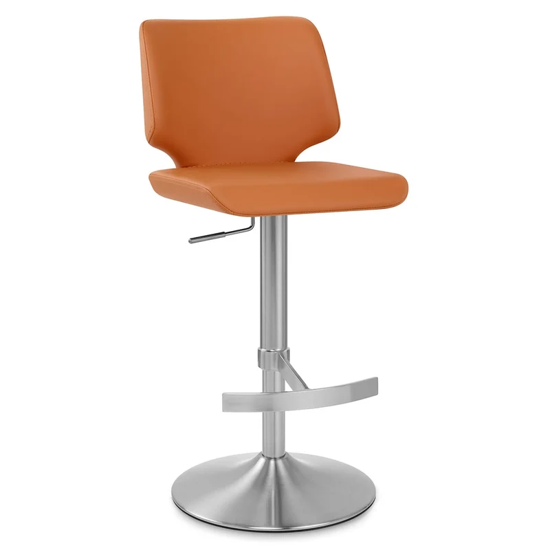Tabouret de Bar Faux Cuir Chrome Brossé - Mode Orange
