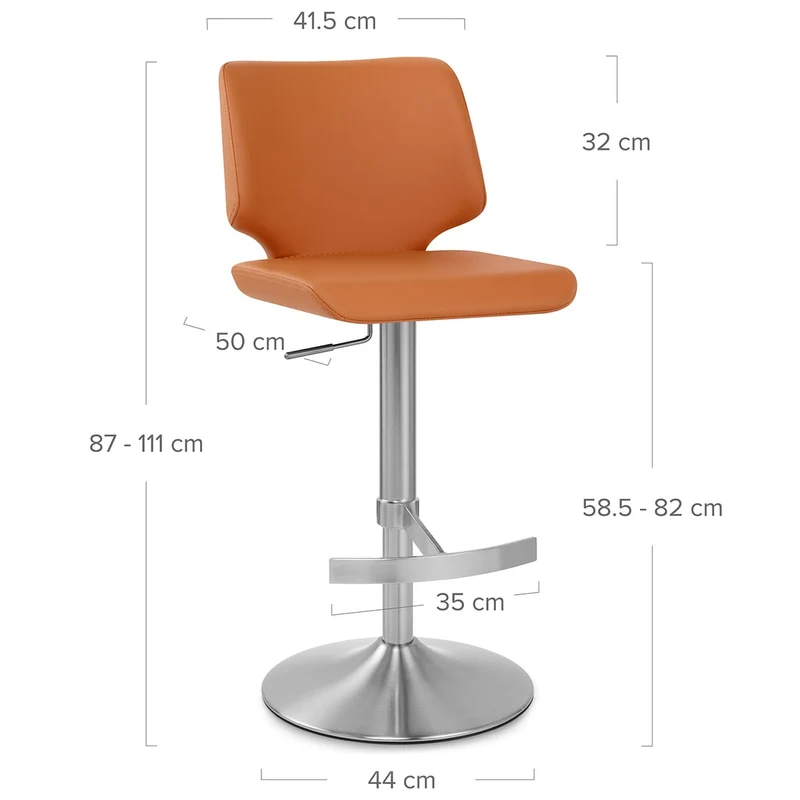 Tabouret de Bar Faux Cuir Chrome Brossé - Mode Orange