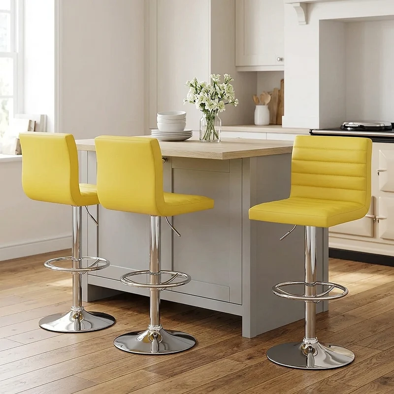 Chaise de Bar Faux Cuir Chrome - Mint Jaune