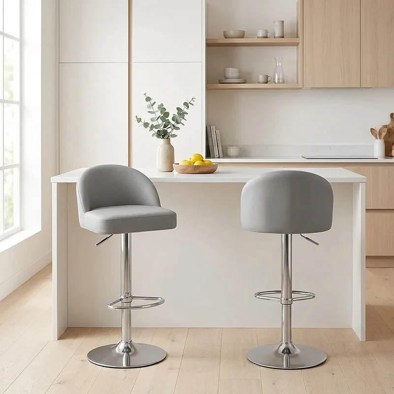 Chaise de Bar Faux Cuir Chrome Brossé - Mimi Gris
