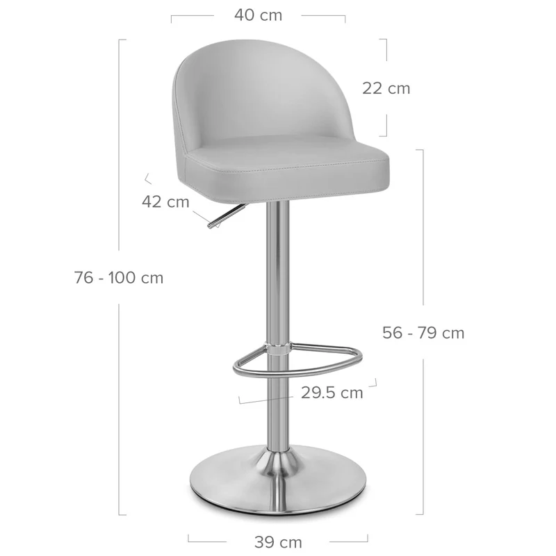 Chaise de Bar Faux Cuir Chrome Brossé - Mimi Gris