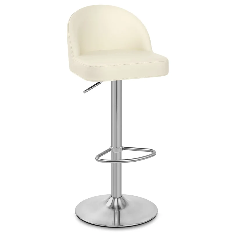 Chaise de Bar Faux Cuir Chrome Brossé - Mimi Crème