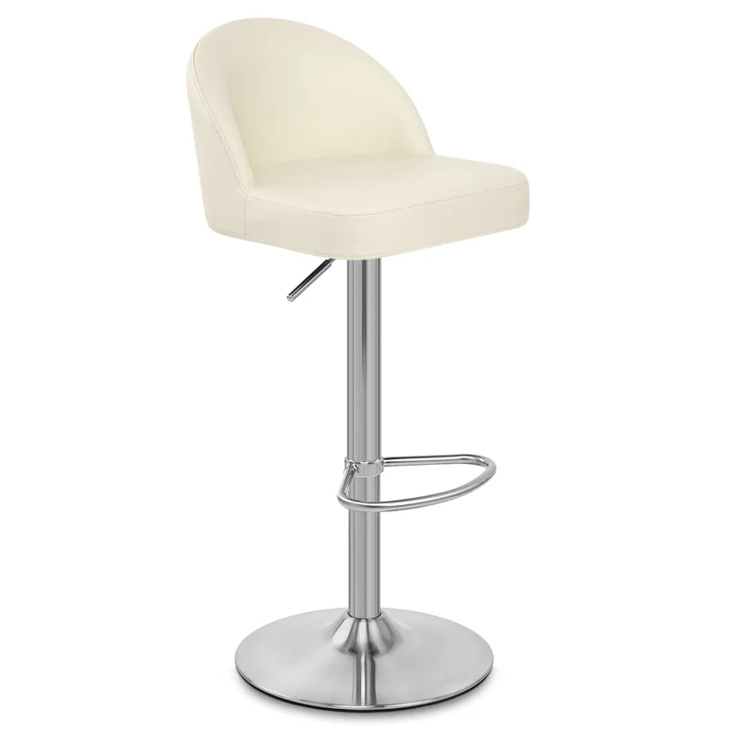 Chaise de Bar Faux Cuir Chrome Brossé - Mimi Crème
