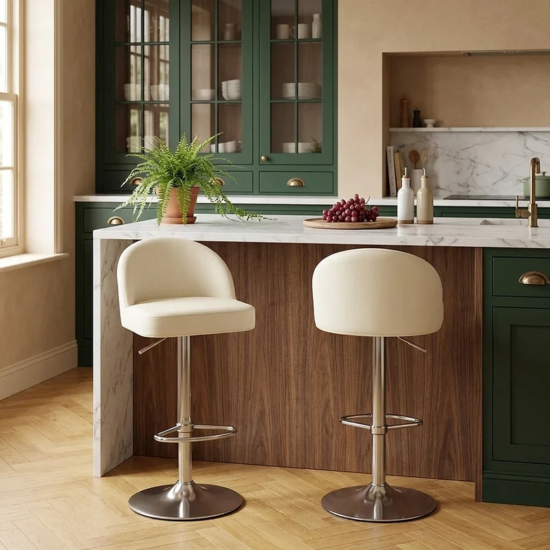 Chaise de Bar Faux Cuir Chrome Brossé - Mimi Crème