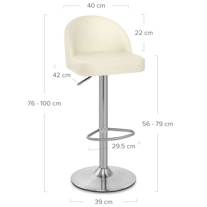Chaise de Bar Faux Cuir Chrome Brossé - Mimi Crème
